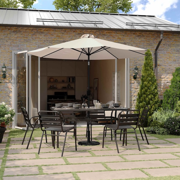 Flash Furniture Montego 9 FT Round Umbrella with 32 Solar LED Lights and Crank and Tilt Functionality in Tan GM-WL-U22002B-TAN-GG - main